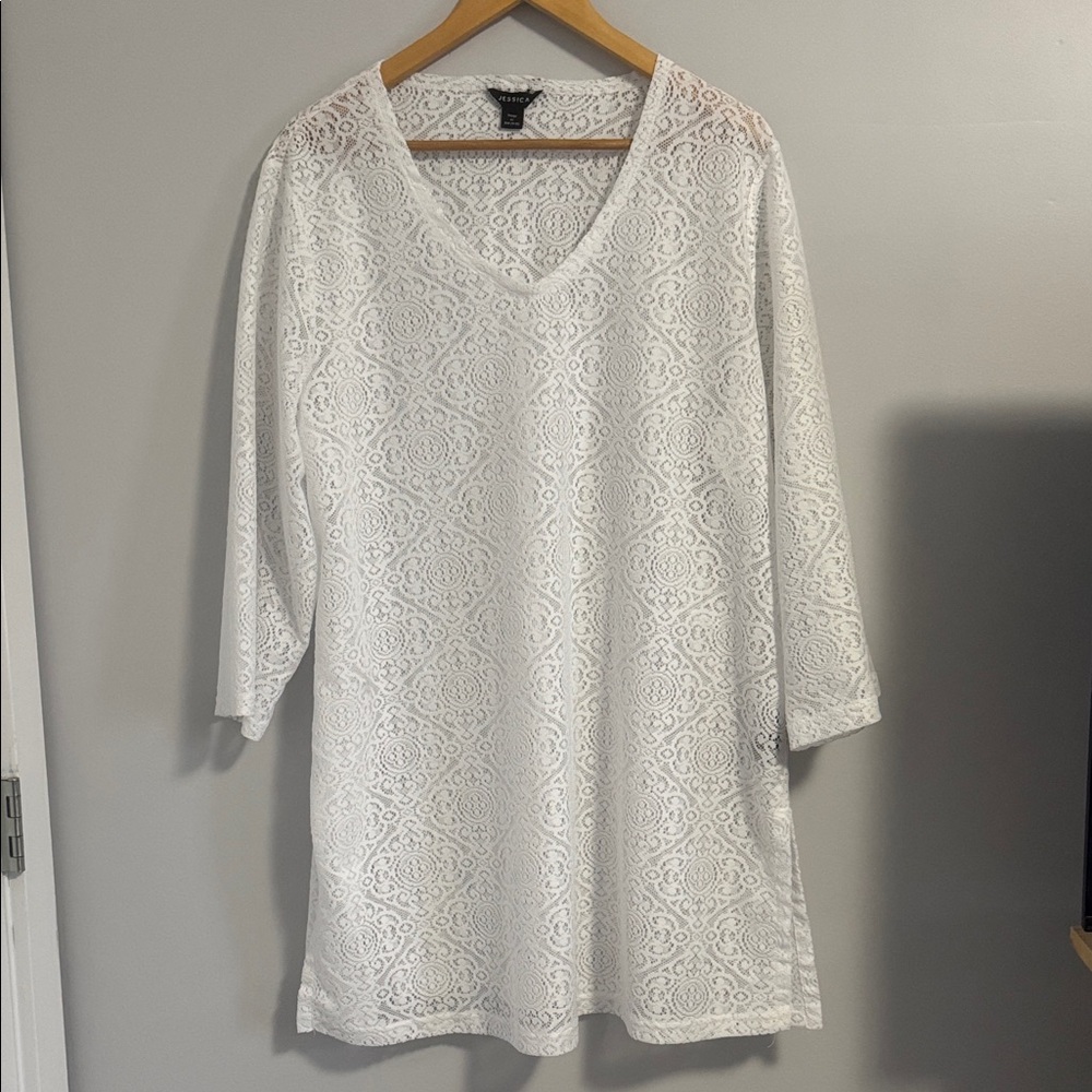 Jessica Simpson White Lace V-Neck Coverup